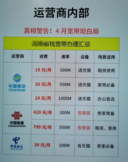 移动宽带多少钱一年