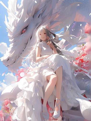 抱着小龙的可爱少女的图片