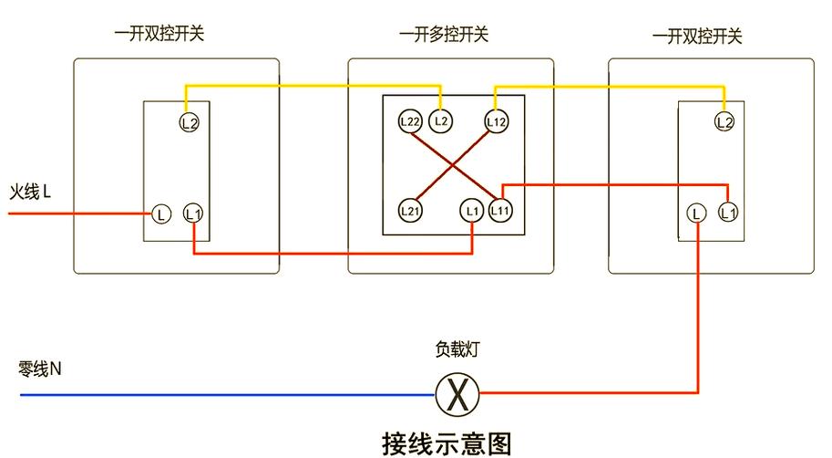 多控开关接线图一开三控接法