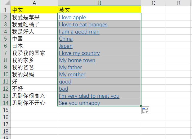 excel中文翻译成英文缩略图