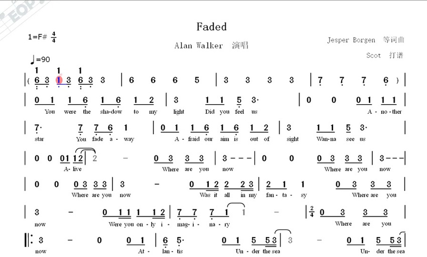 faded简谱