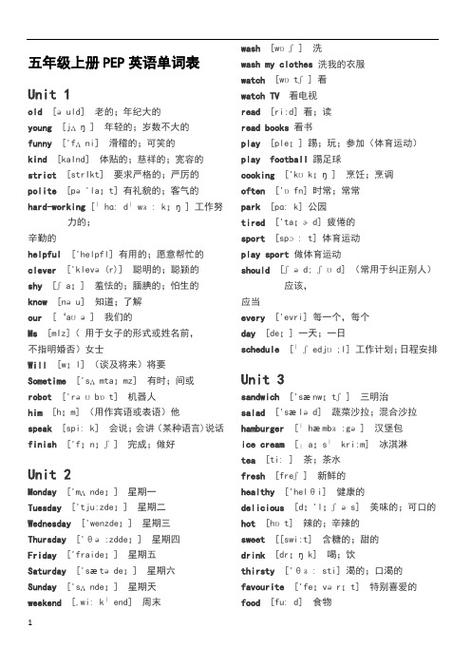 五年级上册英语单词缩略图