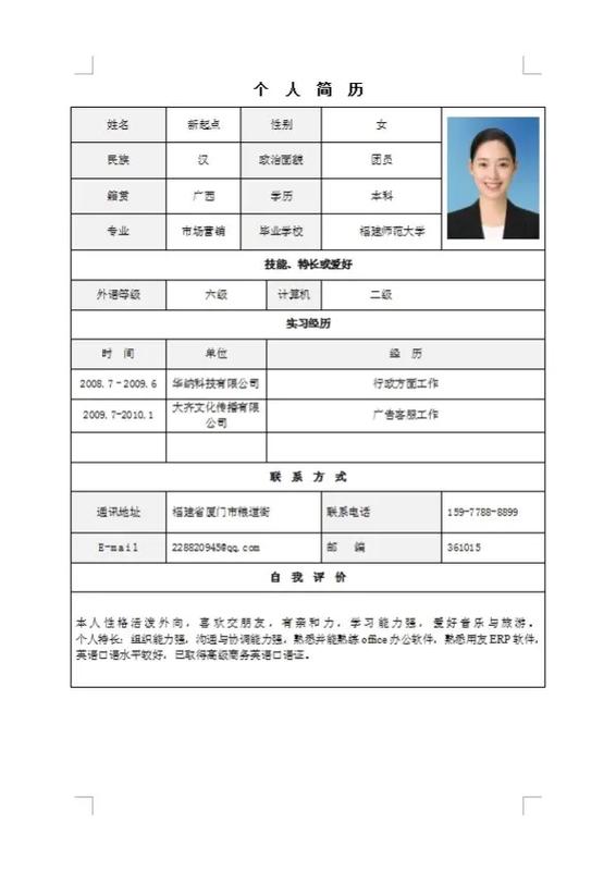大学生在校经历个人简历缩略图