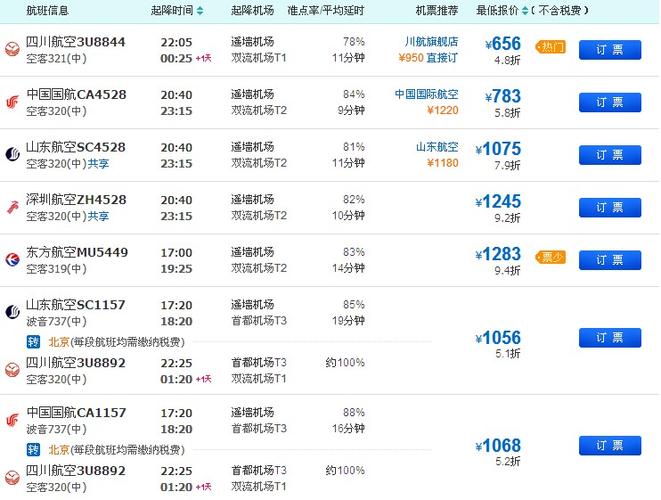 济南到成都飞机时刻表查询
