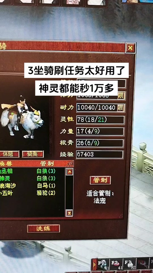 大话西游2坐骑先训等级还是熟练