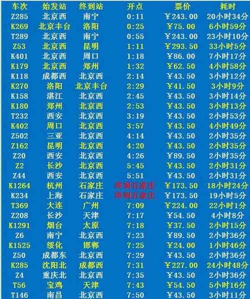 查火车时刻表车次缩略图