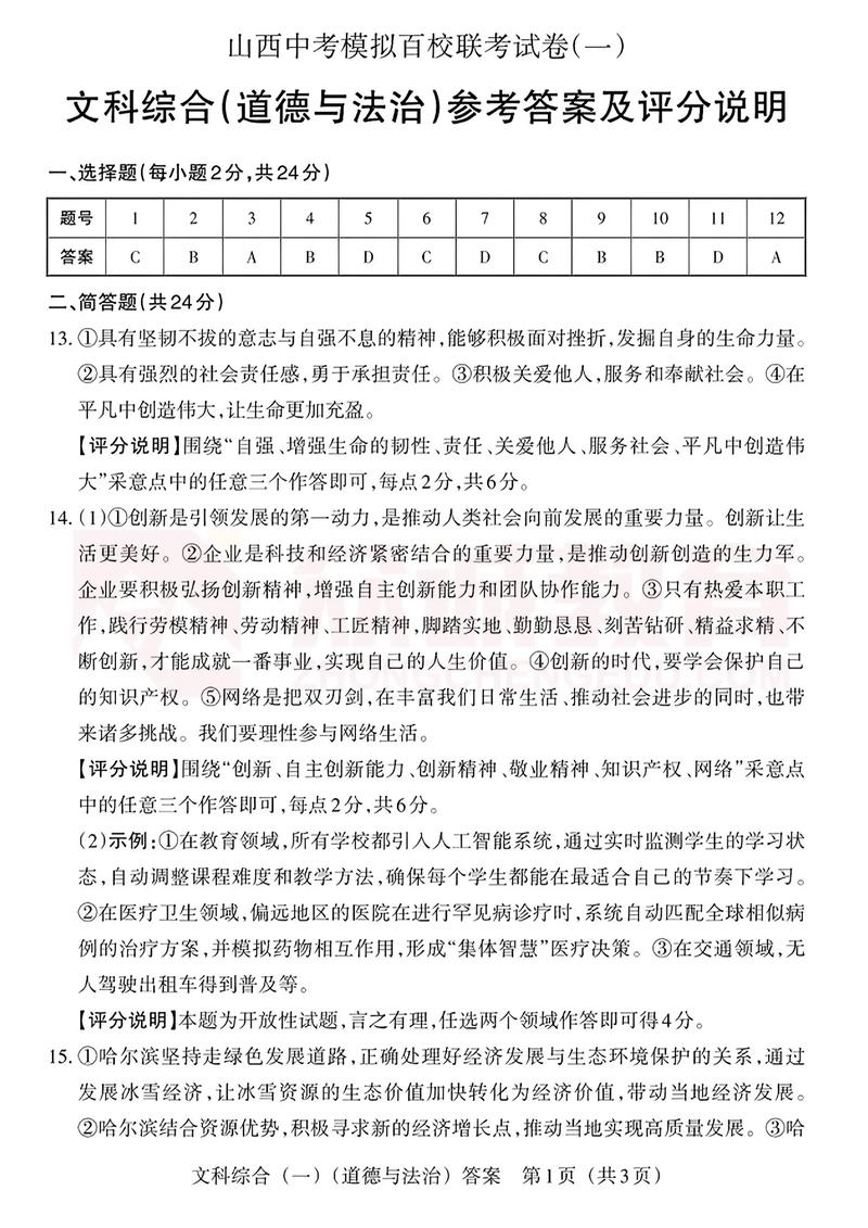 陕西省百校联考试题缩略图