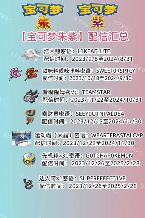 宝可梦朱紫兑换码2024年1月