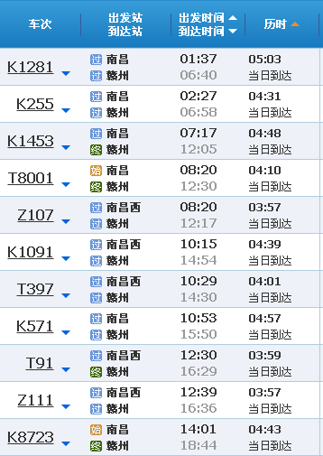 赣州西站高铁时刻表缩略图
