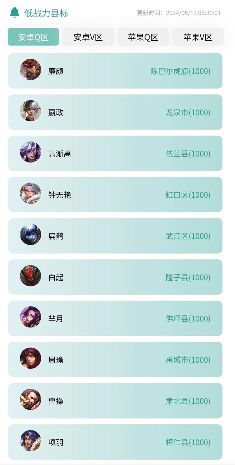 王者荣耀系数分表格游戏截图